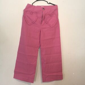 Anthropologie Colette size 30 Pink Wide-Leg Linen Blend Pants with Heart Pockets